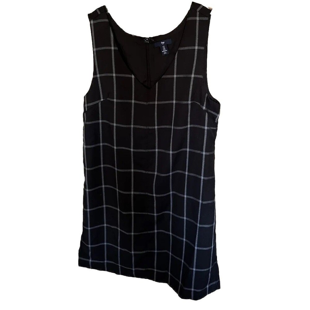 Gap Women’s Black Sleeveless Windowpane Plaid Short Shift Dress Size 4 Academia